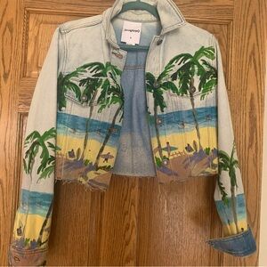 Tropical Beach Print Denim Jacket